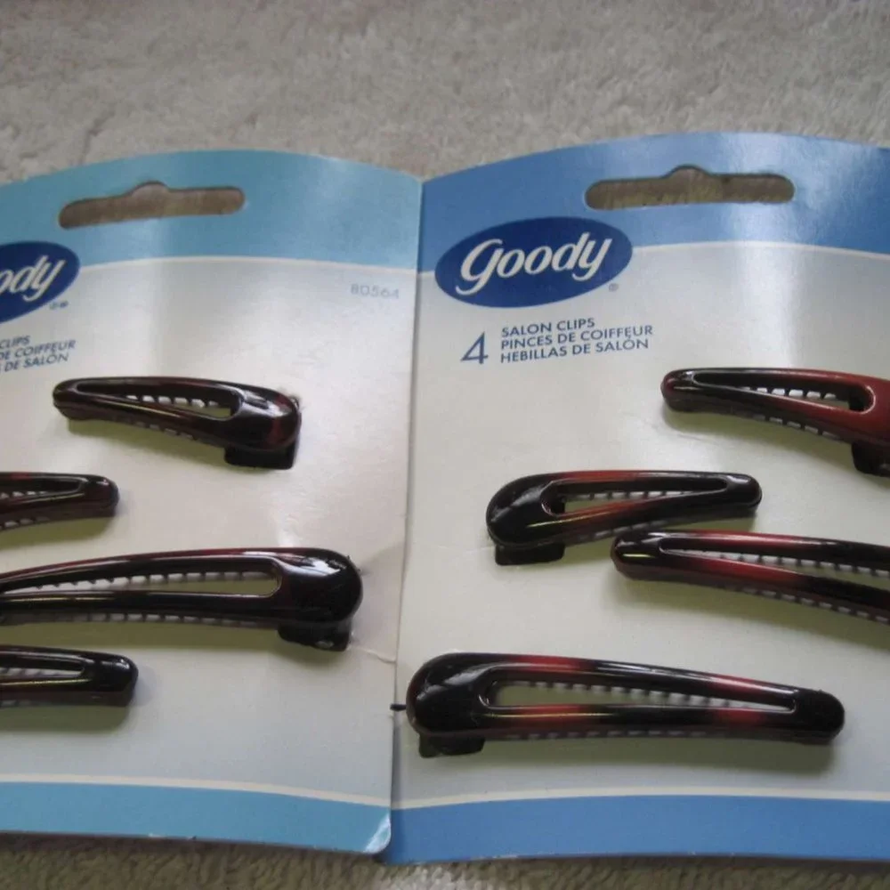 4 Goody Plastic Salon Clips Spring Backs Secure Hair Section Dark Black Red 2002